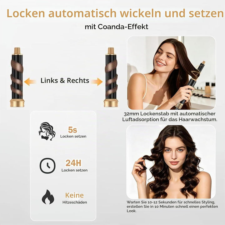 Hair Styler 5 in 1, Airstyler Haarstyler Set mit LCD-Bildschirm, Rundbürstenföhn, Warmluftbürste, Ai