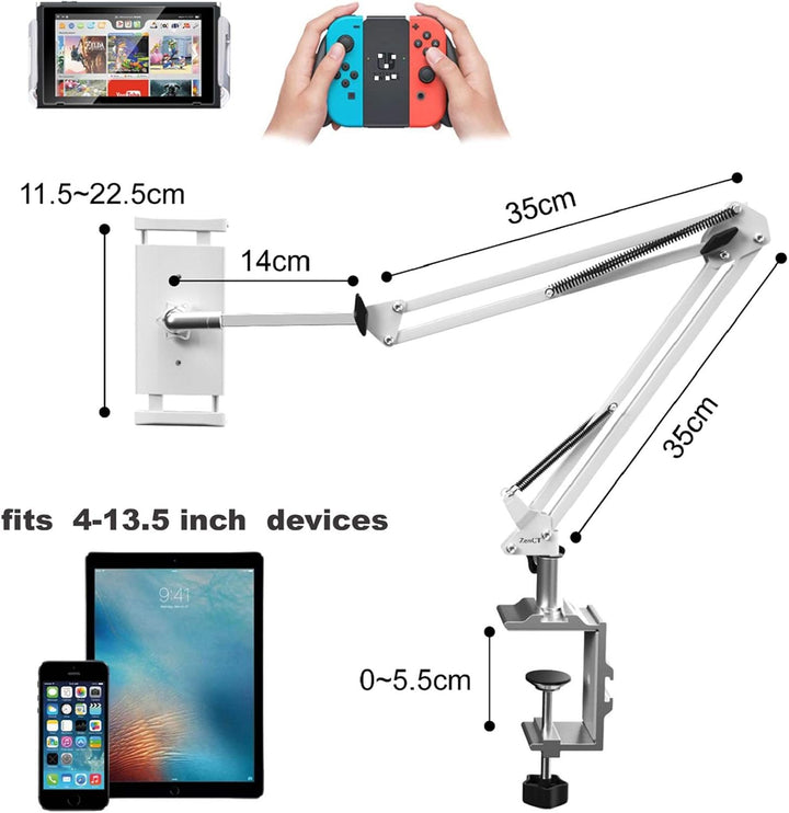 ZenCT Tablet-Halterung, Handy-Ständer, Bett-Halterung mit verstellbarem Metallarm, kompatibel mit iP