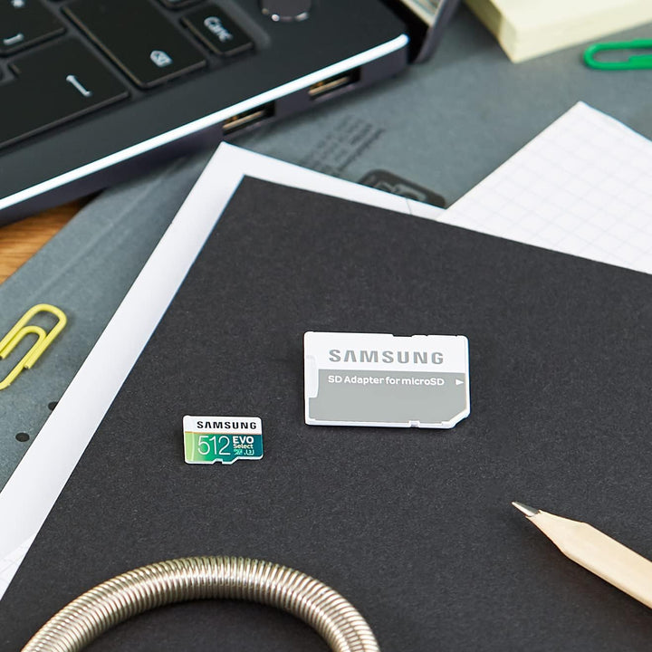 Samsung EVO Select microSD-Karte, 512 GB, 100 MB/s und 90 MB/s, Speicherkarte für Full HD & 4K UHD,