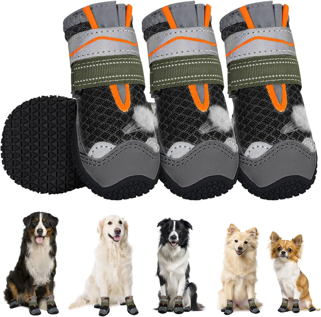 Eyein Hundeschuhe Pfotenschutz, 4 Stück atmungsaktiv Hundeschuhe mit Rutschfester Sohle und reflekti