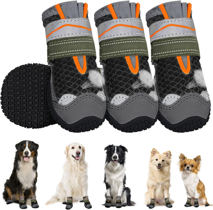 Eyein Hundeschuhe Pfotenschutz, 4 Stück atmungsaktiv Hundeschuhe mit Rutschfester Sohle und reflekti