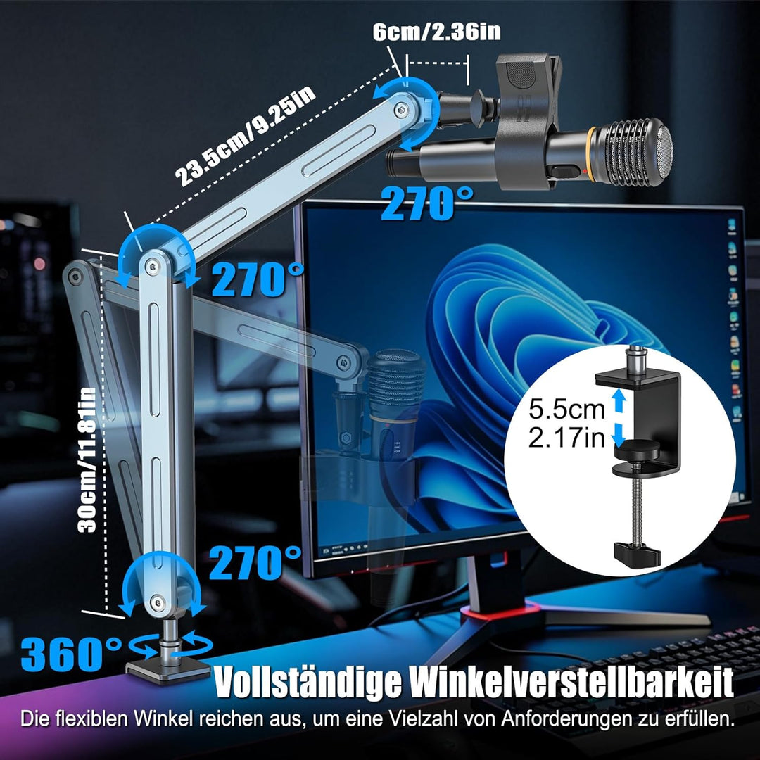 Aluminium Mikrofon Arm Tisch für Live-Streaming, Singe, Gaming | Aluminium Mikrofonständer Schreibti