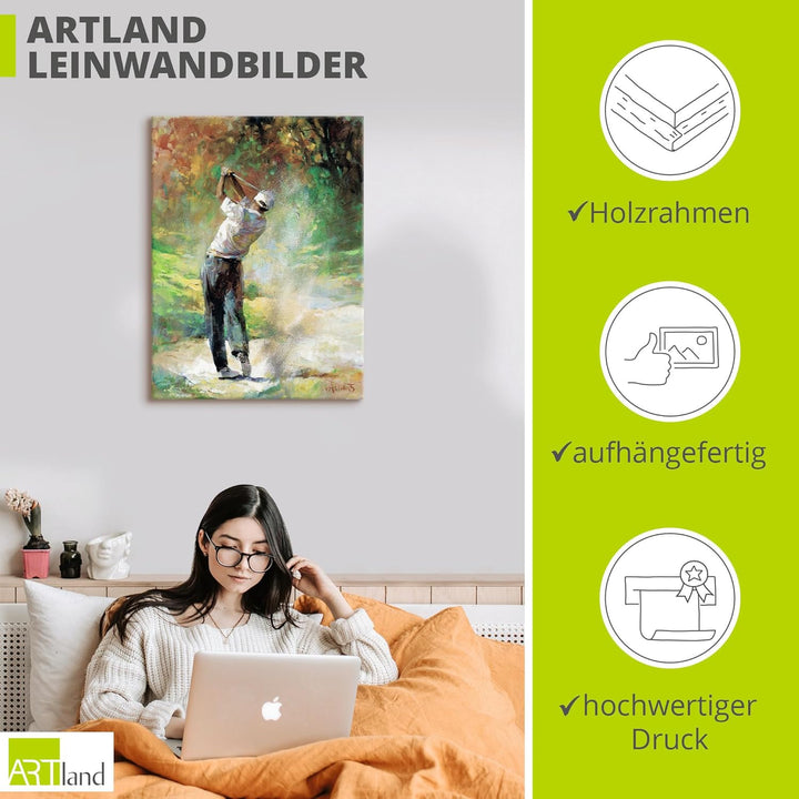 ARTland Leinwandbilder Wandbild Bild auf Leinwand 45x60 cm Wanddeko Golf Landschaft Golfplatz Sport