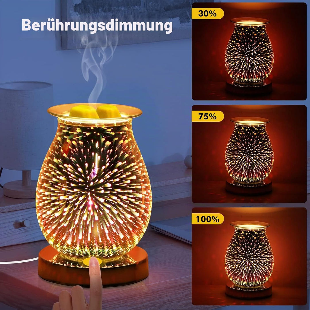 Elektrische Duftlampe aus Glas, Duftwachs 3D Feuerwerk Aromalampe, Touch-Steuerung Nachtlicht, Dekor