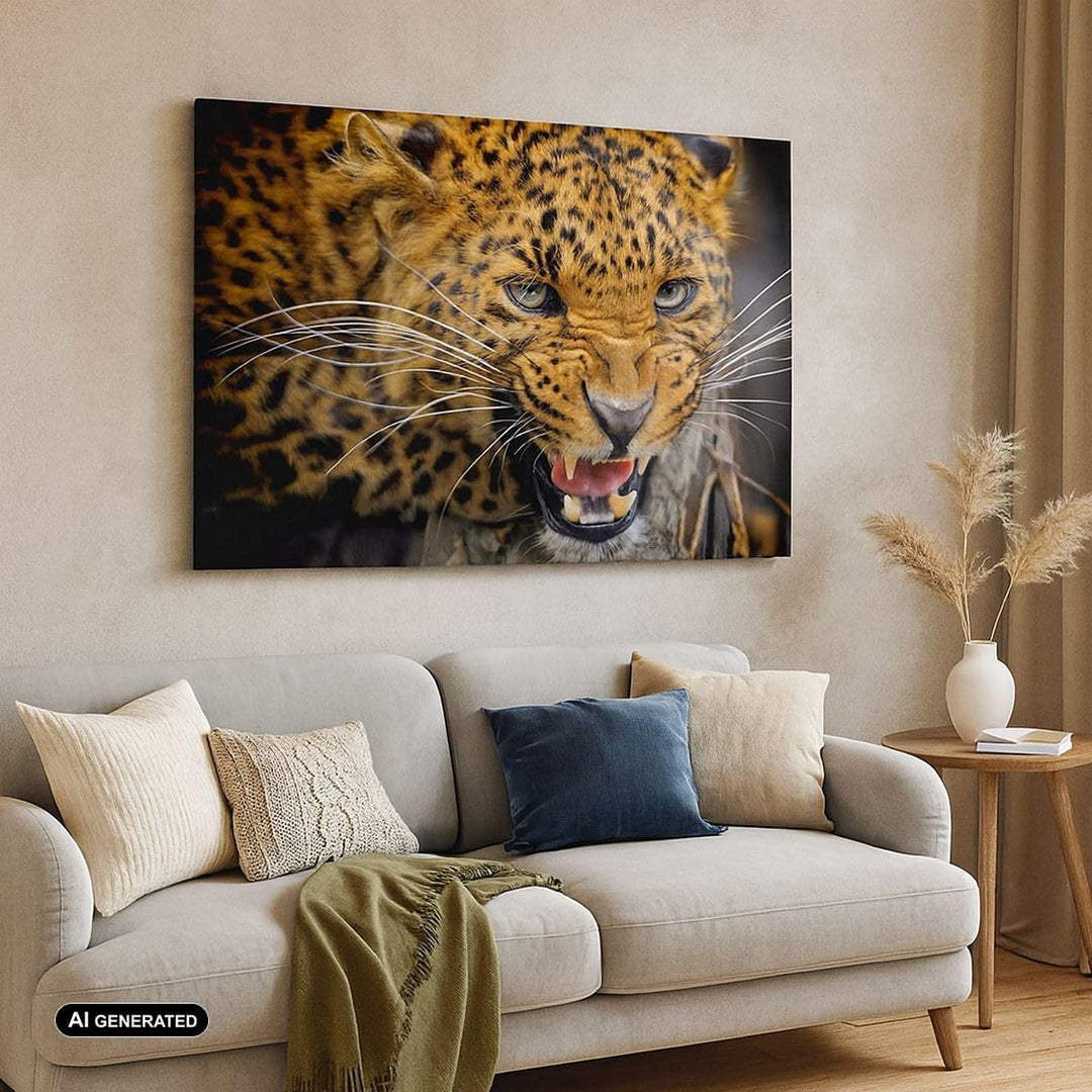 Bilder auf Leinwand 100x70cm Leinwandbild Leopard tier savanne afrika Gross Wanddeko Bild Schlafzimm