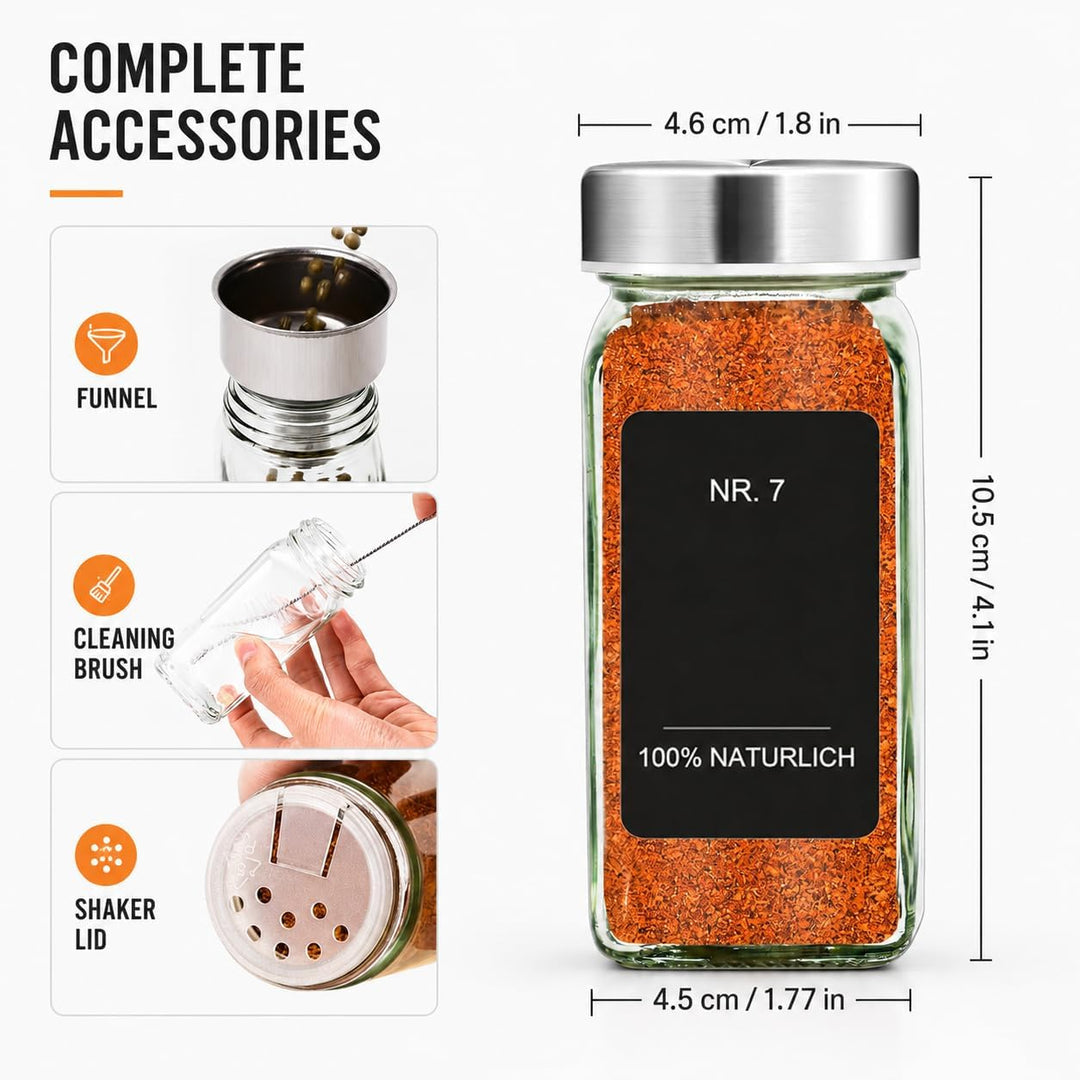 SIAZIHGewürzgläser Eckig 35er Set,120ml Gewürzgläser mit Streueinsatz,Gewürzgläser mit Deutsche Etik
