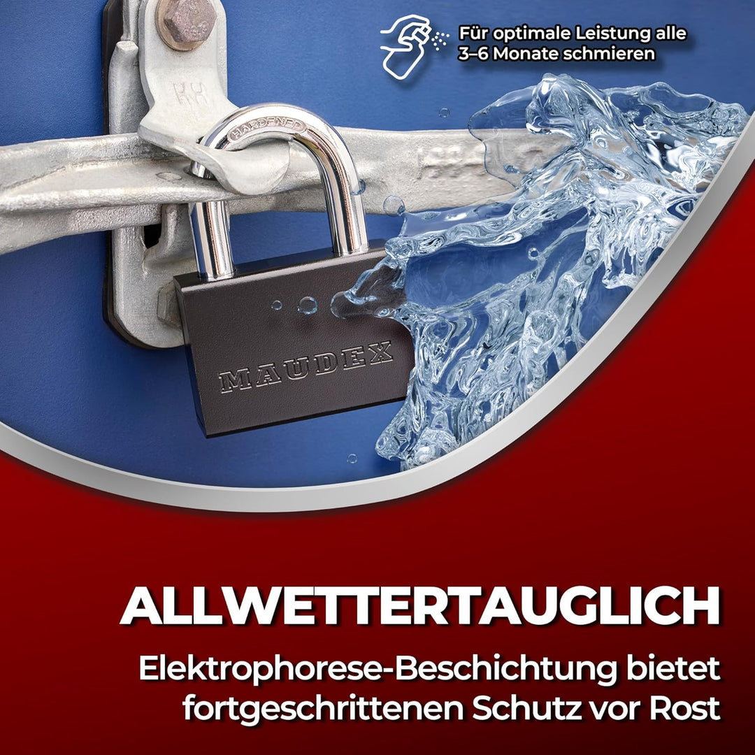 PDK73 Hochleistungs-Vorhängeschloss – 13 mm schnittfester Bügel, robustes Stahlgehäuse | Inkl. 5 Sch