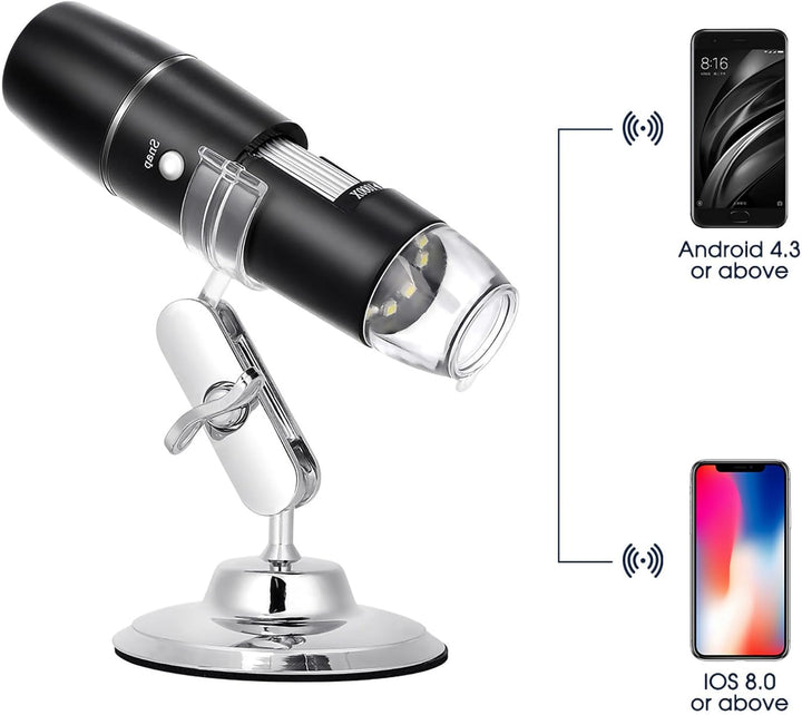 USB Mikroskop Digital, 0X-1000X LED Handy Mikroskop Taschenmikroskop mit Verstellbarem Ständer WiFi-