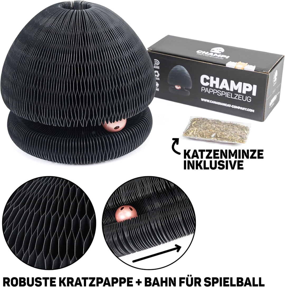 CanadianCat Company | Kratzspielzeug Champi - Kratzpappe mit Spielbällen, Spielschiene für Katzen -