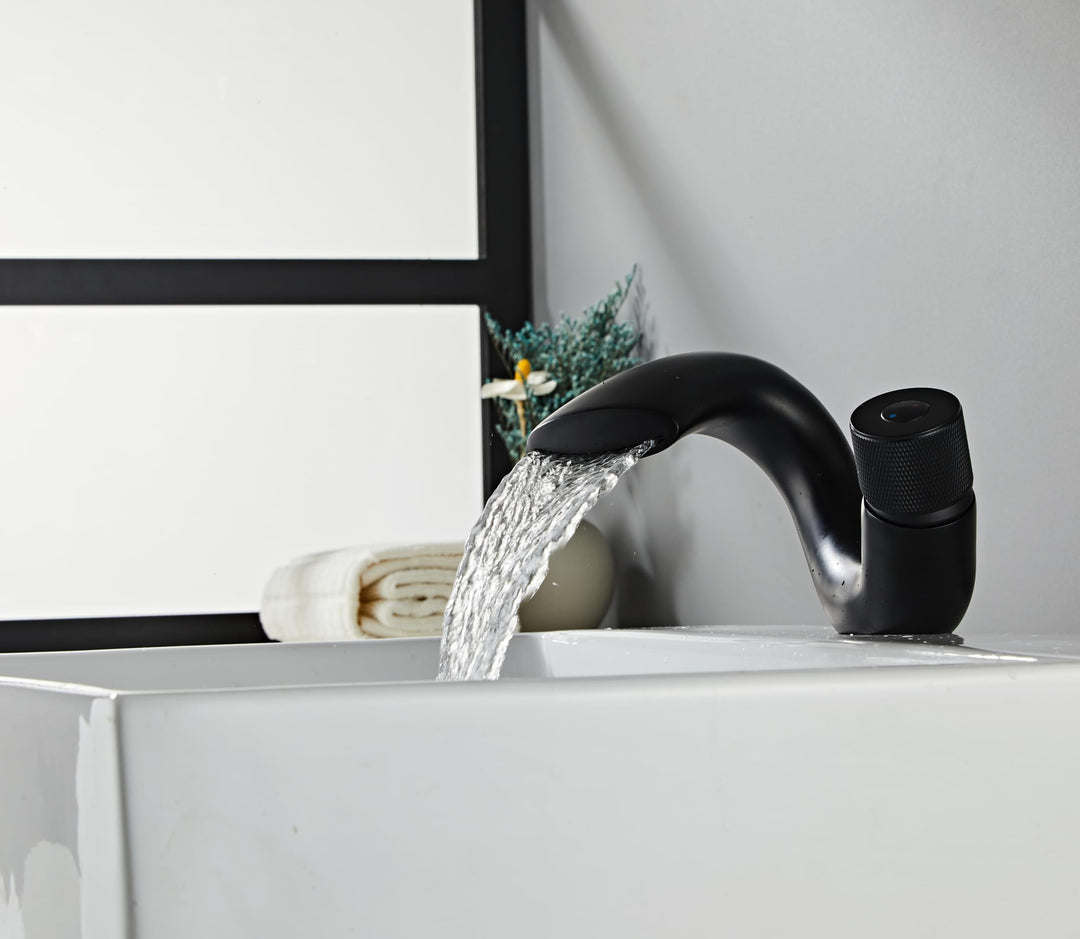 Waschbeckenarmatur Mattschwarz Wasserfall Badezimmer Wasserhahn Einloch Waschtischarmatur Kreatives