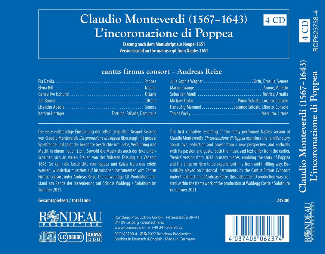 Claudio Monteverdi: l'Incoronazione di Poppea, Audio-CD