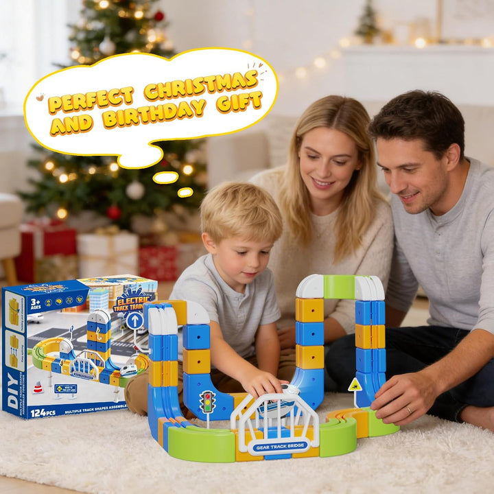 Elektrisches Eisenbahn Set Kinder, 124pcs (36 Schienen + 1 Zug) 3D Strecke Spielzeug Flexible Rennst