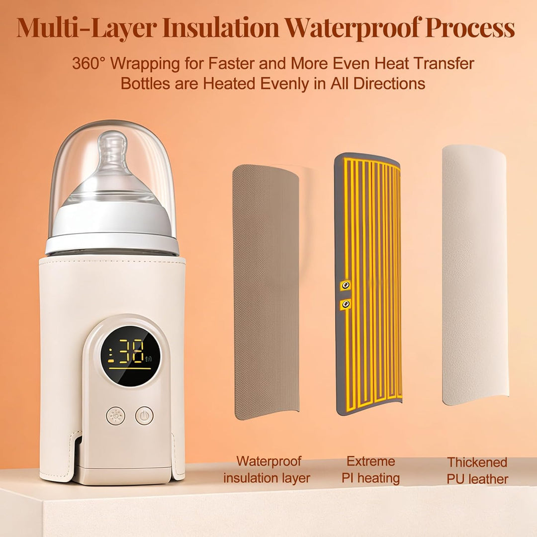 Flaschenwärmer Baby mit 6-Temperaturstufen (38°C-50°C), Tragbarer Flaschenwärmer Akku mit LCD-Displa