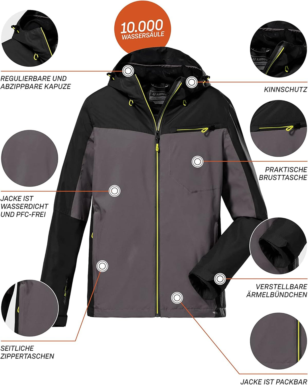 Killtec Herren Kos 6 Mn Jckt Funktionsjacke/Outdoorjacke mit Kapuze, packbar S anthrazit, S anthrazi