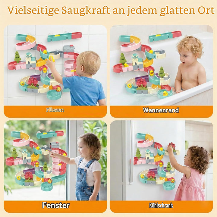 72-TLG. Wasserrutschen-Set Badewannenspielzeug, DIY BAU- &amp; Wasserspiel mit Saugnäpfen, Drehendem Win