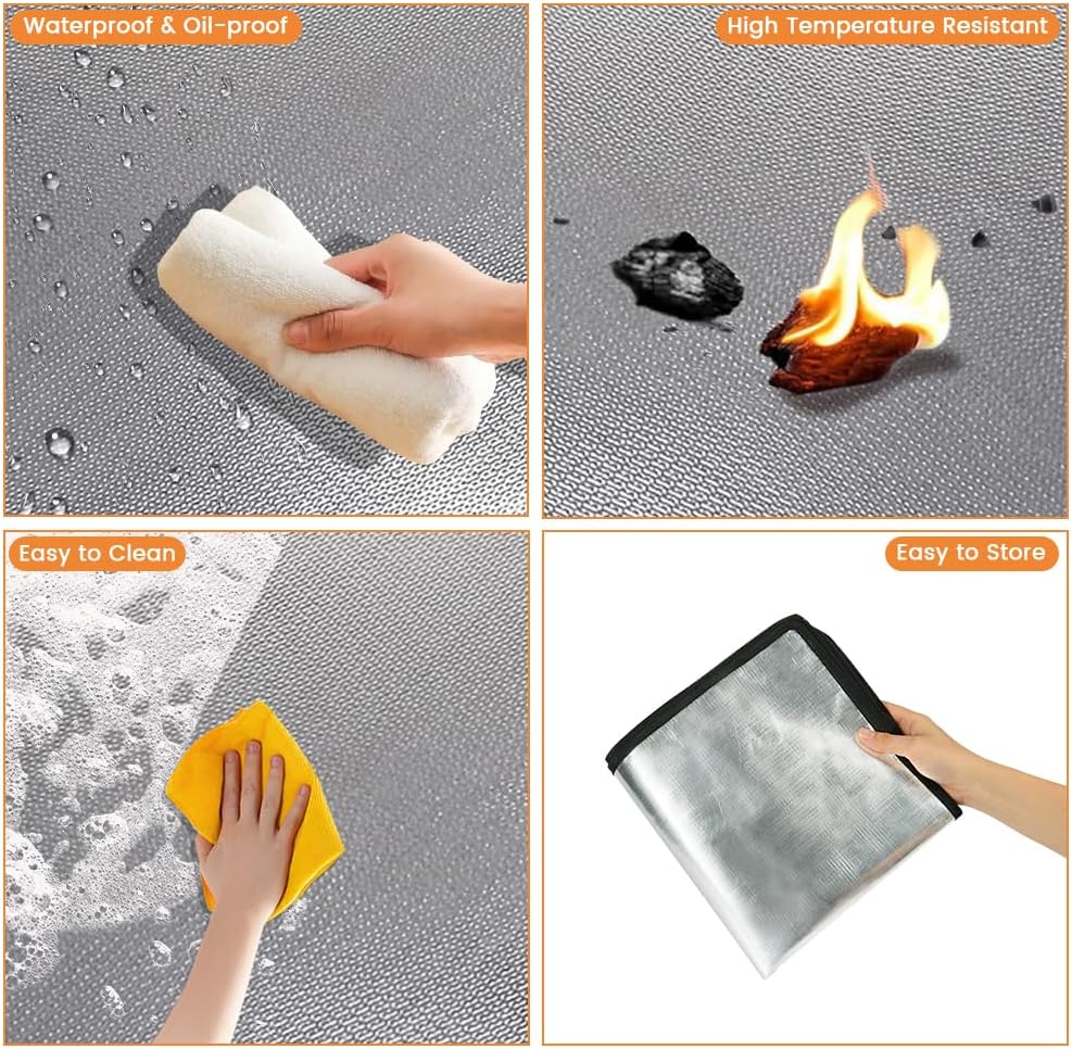 flintronic Feuerschalenmatte, 100 * 100cm Feuerfeste Unterlage Quadrat, Wasserdicht Faltbare Feuerfe