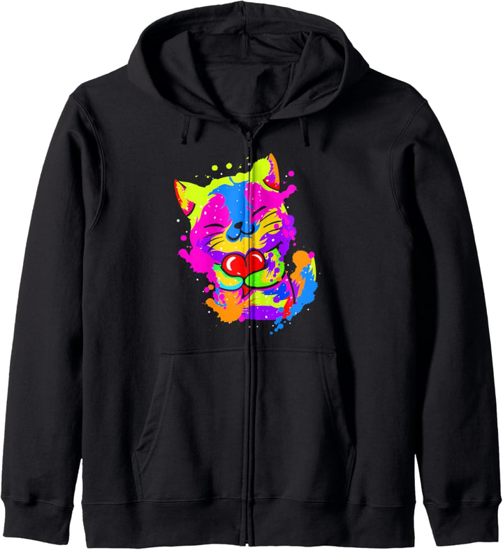 Colorful Cat Hugging Heart 1st Mothers Day Gifts Moms Girls Kapuzenjacke