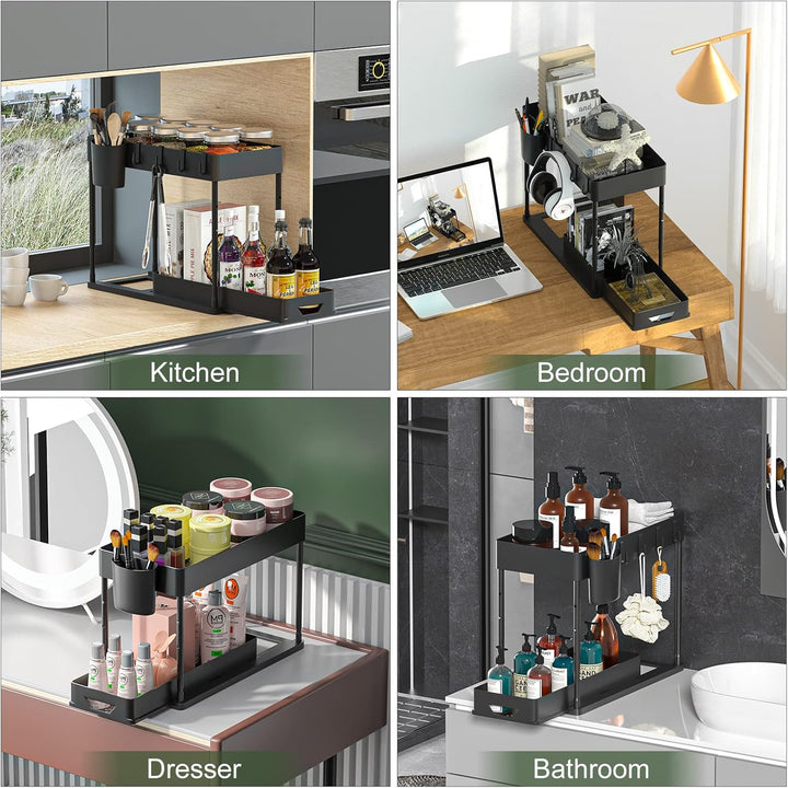 SKYSER Unter Waschbecken Regal Küche Organizer 2-stöckiger Schubladen-Organizer Anhebbares schrank o