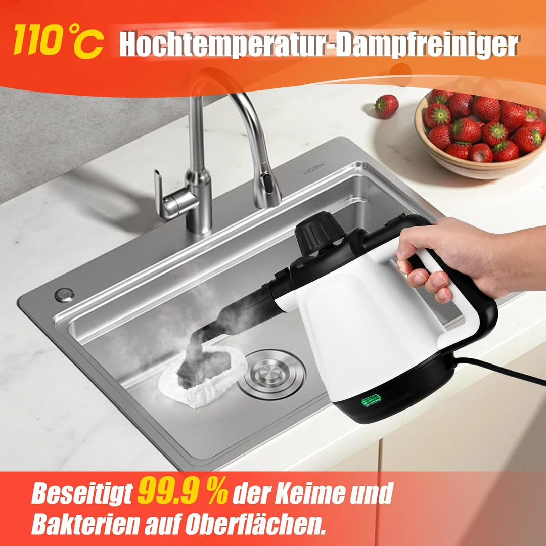 Dampfreiniger Boden 430ml, 1200W 3,5 Bar Dampfreiniger für Alles mit 9 Zubehör, Hochdruck-Dampfreini