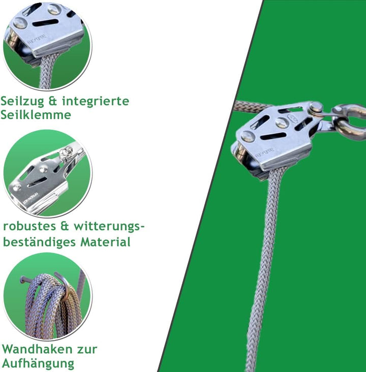Pina DESIGN seit 1979 - Sonnensegel Seilzug Set - wandseitig, für Wandhalter/Profi Spannsystem zum S