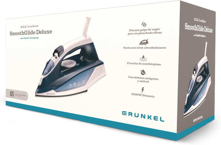 Grunkel - 2200-Watt Dampfbügeleisen mit rutschfester Antihaftsohle — PL-22NS — 3 Betriebsarten, Trop