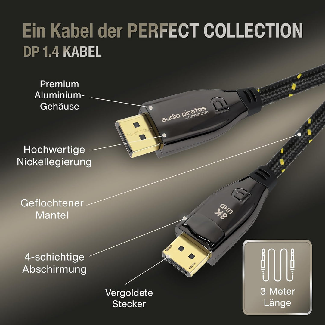audio pirates by cammica Displayport Kabel – VESA zertifiziert, 8K/60 Hz, 4K/120 Hz, 32,4 Gbit/s | 1