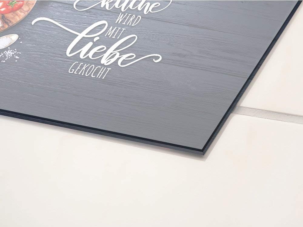 GRAZDesign Spritzschutz Küche Glas Spruch Unsere Küche mit Liebe, grau, Küchenrückwand Glas für Herd