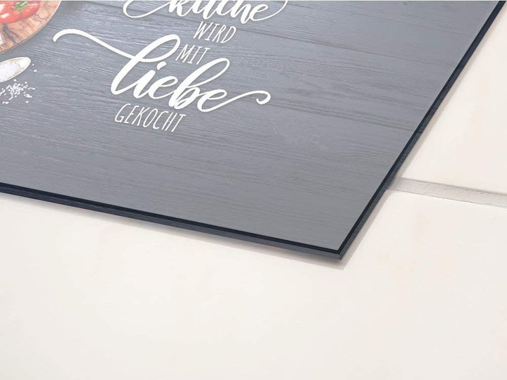 GRAZDesign Spritzschutz Küche Glas Spruch Unsere Küche mit Liebe, grau, Küchenrückwand Glas für Herd
