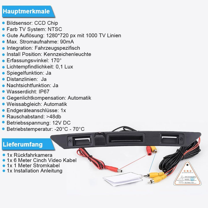 1280*720 pixels Trunk Lid Grip Auto Rückfahrkamera Griffleiste Mit Taster Kofferraum Heckklappengrif