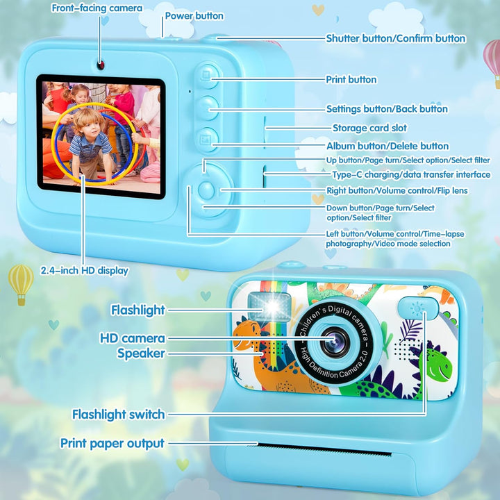 Sofortbildkamera Kinder, 1080p Kinderkamera Sofortbildkamera Mit 32g Karte,Druckpapier &amp; Farbigen St