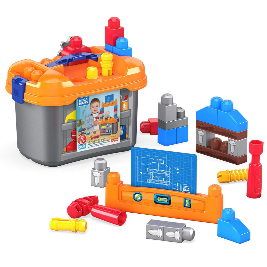 MEGA GNT92 - Bloks Werkbank mit 36 Teilen, Bausteineset, Konstruktionsspielzeug für Kleinkinder ab 2