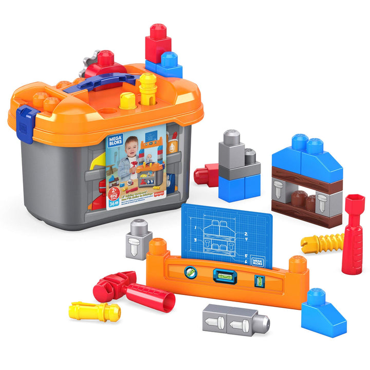 MEGA GNT92 - Bloks Werkbank mit 36 Teilen, Bausteineset, Konstruktionsspielzeug für Kleinkinder ab 2