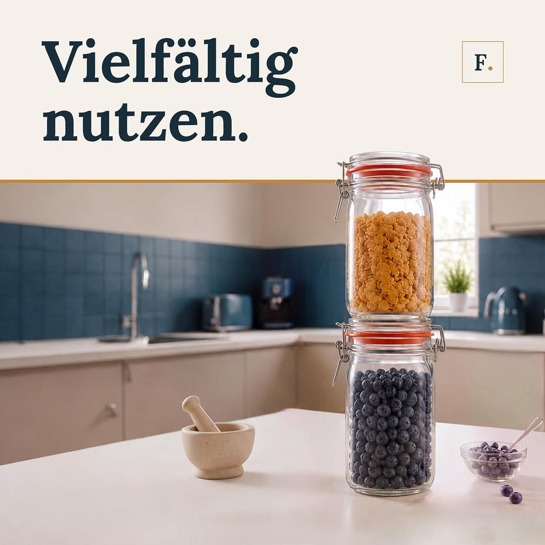 Flaschenbauer- 12 Drahtbügelgläser 1550ml verwendbar als Einmachglas und Fermentierglas, zu Aufbewah