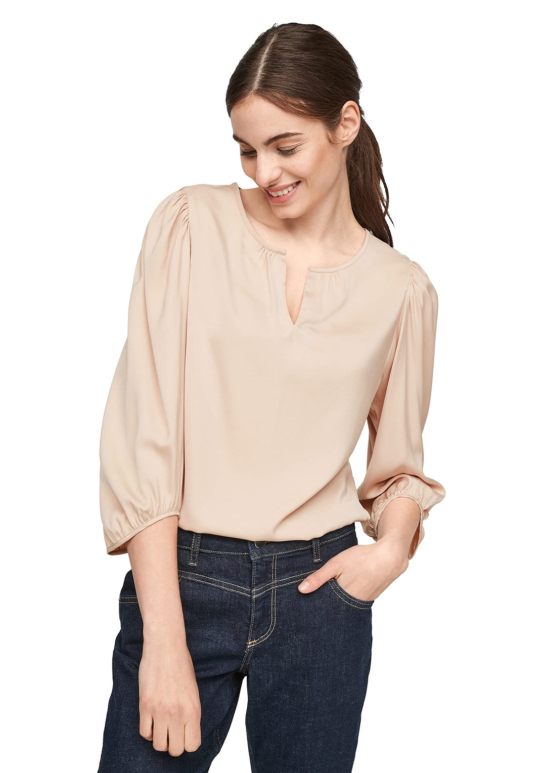 Comma Damen 601.10.104.10.100.2063566 Bluse 44 0950 Beige, 44 0950 Beige