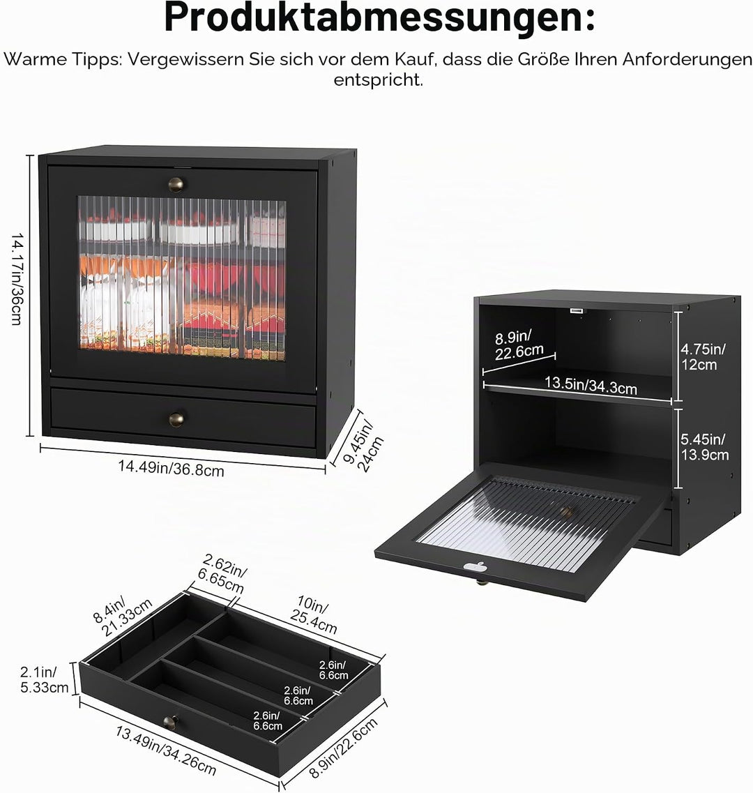 Alpeir Brotkasten Holz Gross 2 Etagen Brotbox mit Magnetisch Acryl Sichtfenster und Schublade, Ecke