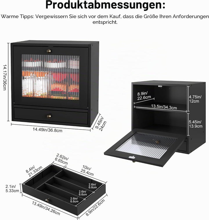 Alpeir Brotkasten Holz Gross 2 Etagen Brotbox mit Magnetisch Acryl Sichtfenster und Schublade, Ecke