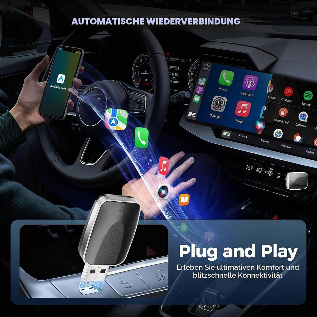 2026 Wireless Carplay &amp; Android Auto Adapter 2-in-1, 2.4+5.0 GHz WiFi Android Auto Adapter, Plug and