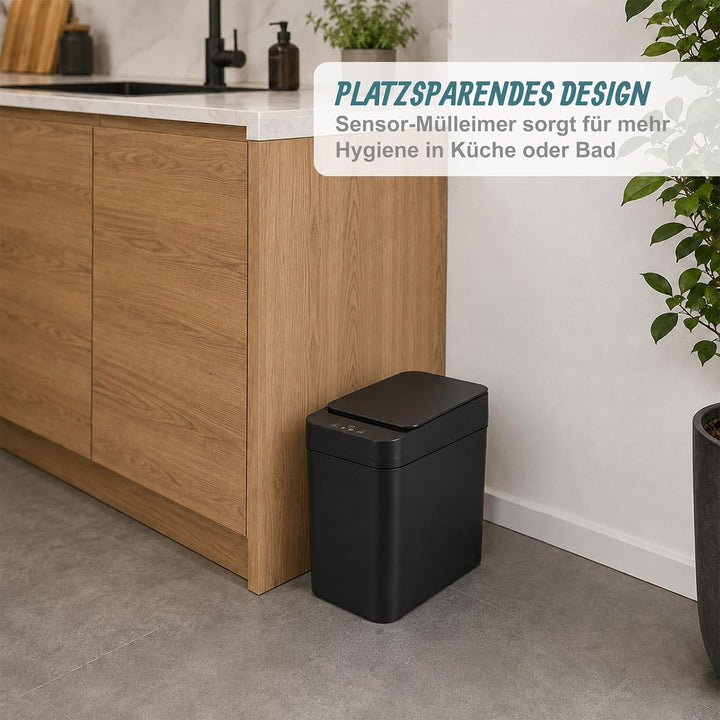 Relaxdays Mülleimer mit Sensor, 9 Liter, elektrischer Deckel, silber weiss, weiss
