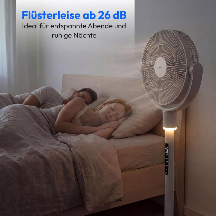 MEDION Akku - Standventilator mit Fernbedienung, 10 Geschwindigkeitsstufen, 24 Watt Leistung, 350° h