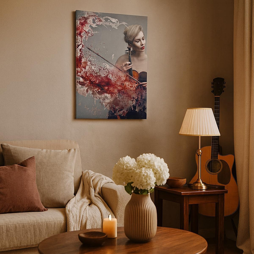 Bilder auf Leinwand Frau Violine Musik Instrument Leinwandbild mit Rahmen 45x80cm Wandbilder Dekorat