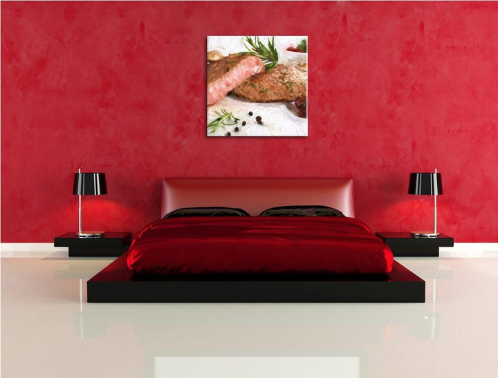 Klassisches Steak medium, Format: 70x70 auf Leinwand, XXL riesige Bilder fertig gerahmt mit Keilrahm