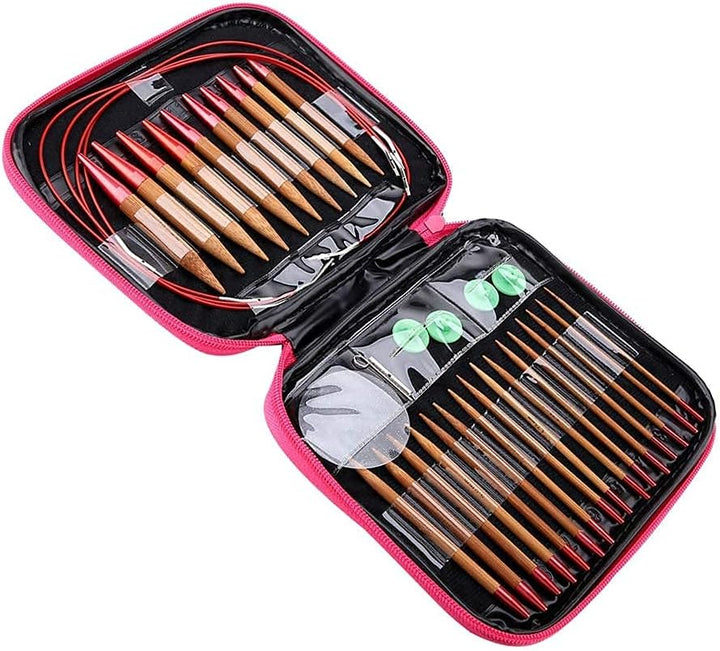Stricknadeln Set - Stricknadel Bambus Set, Aluminium Rundstricknadeln Ring Kit Austauschbare Carboni