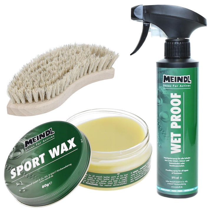 Meindl Leder MegaPack Sportwax + Imprägnierer + Lederbürste, Lederpflege Schuhpflege für alle Leders