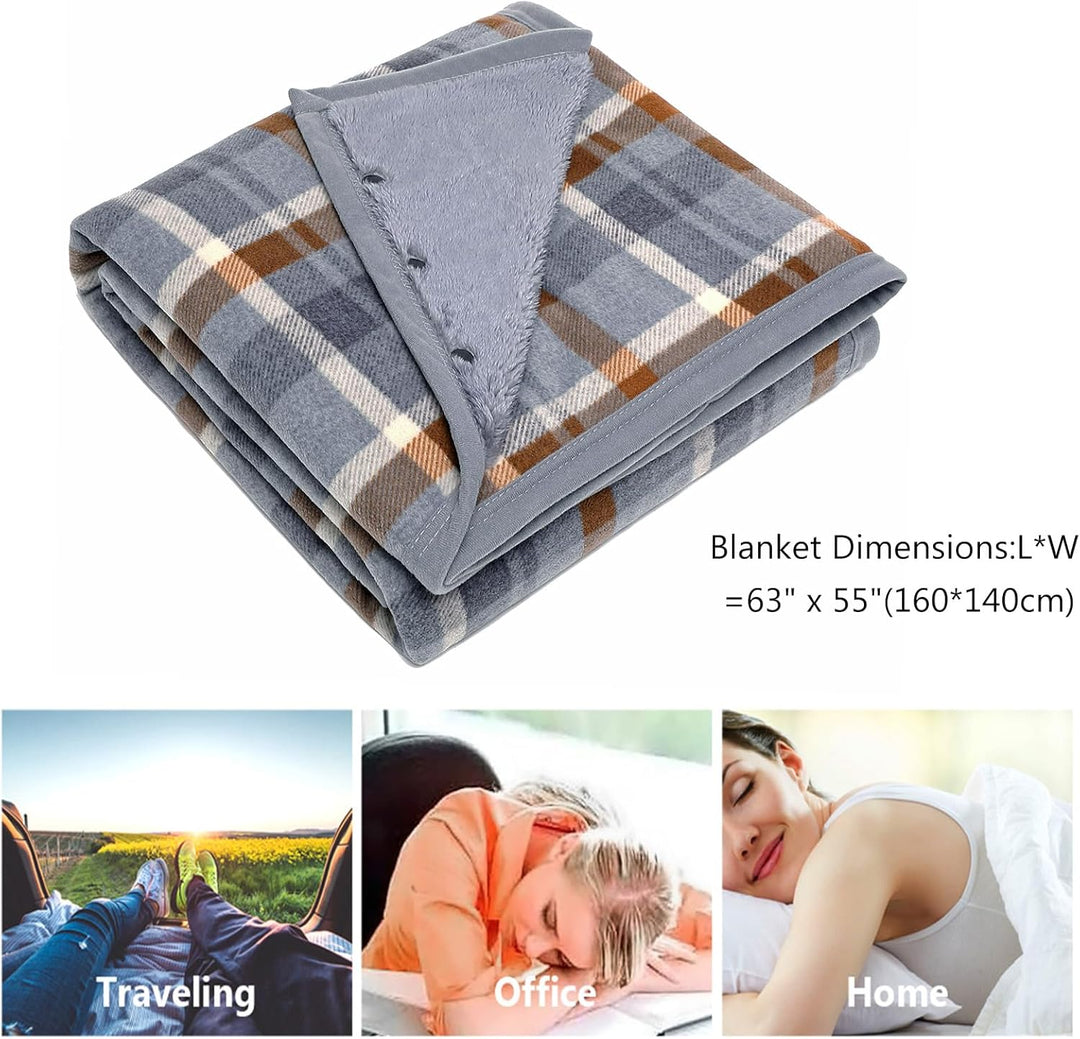 Damen Poncho Fleece Tragbare Decke, Karierte Schossdecke Bequemer Poncho Plüschdecken Überwurf Schal