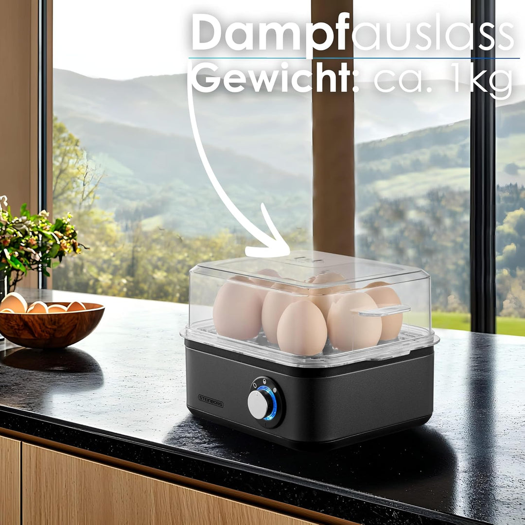 Eierkocher für 1 bis 8 Eier | Warmhaltefunktion | Elektrischer Eierkocher aus Edelstahl 500 Watt | 3