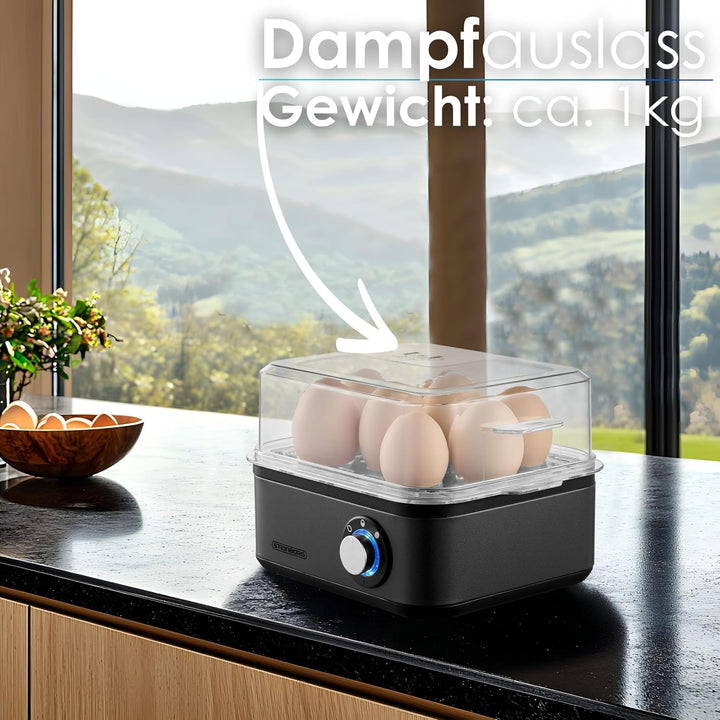 Eierkocher für 1 bis 8 Eier | Warmhaltefunktion | Elektrischer Eierkocher aus Edelstahl 500 Watt | 3