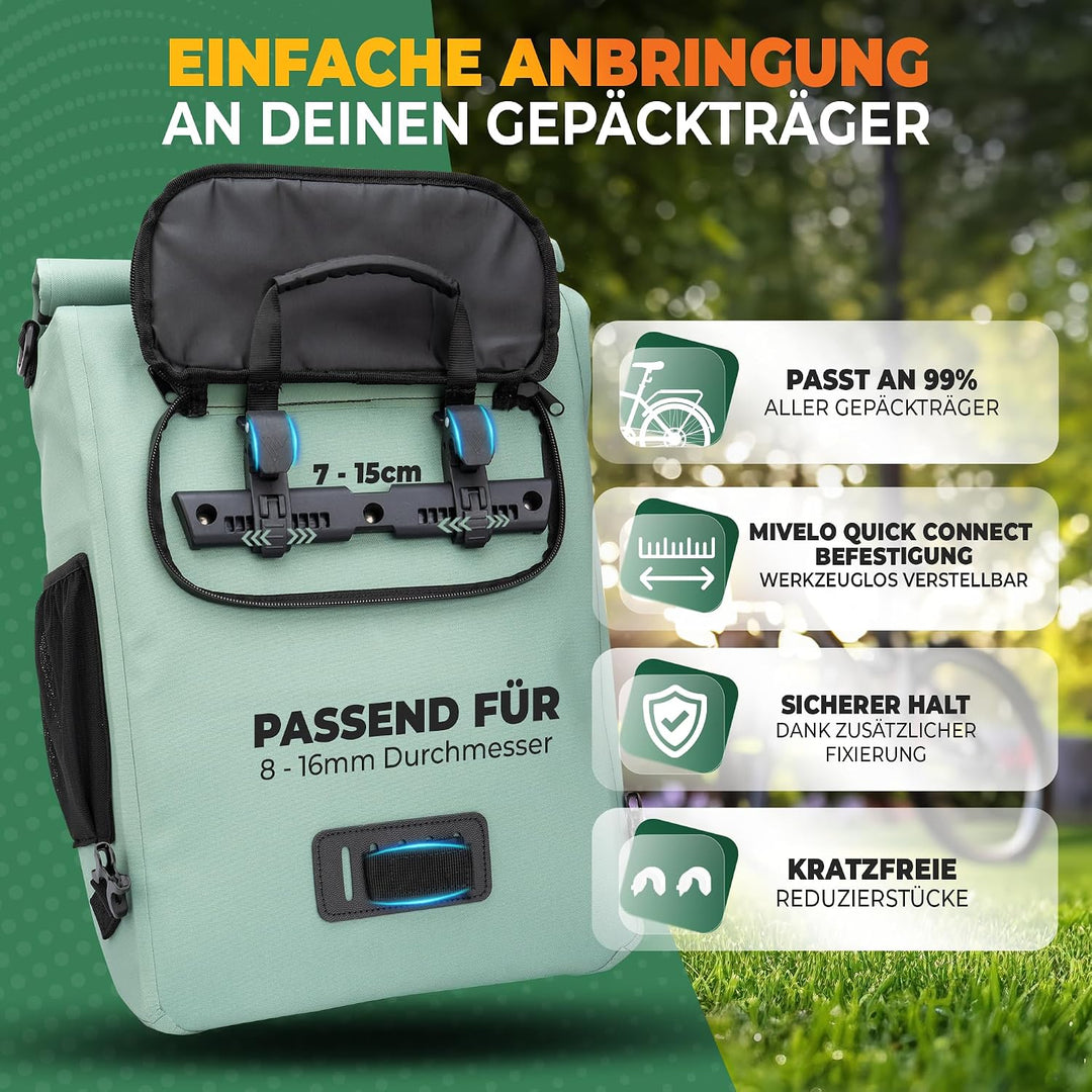 MIVELO - 3in1 Fahrradtasche für Gepäckträger, 100% wasserdicht &amp; PVC-frei, Fahrradtasche Rucksack &amp;