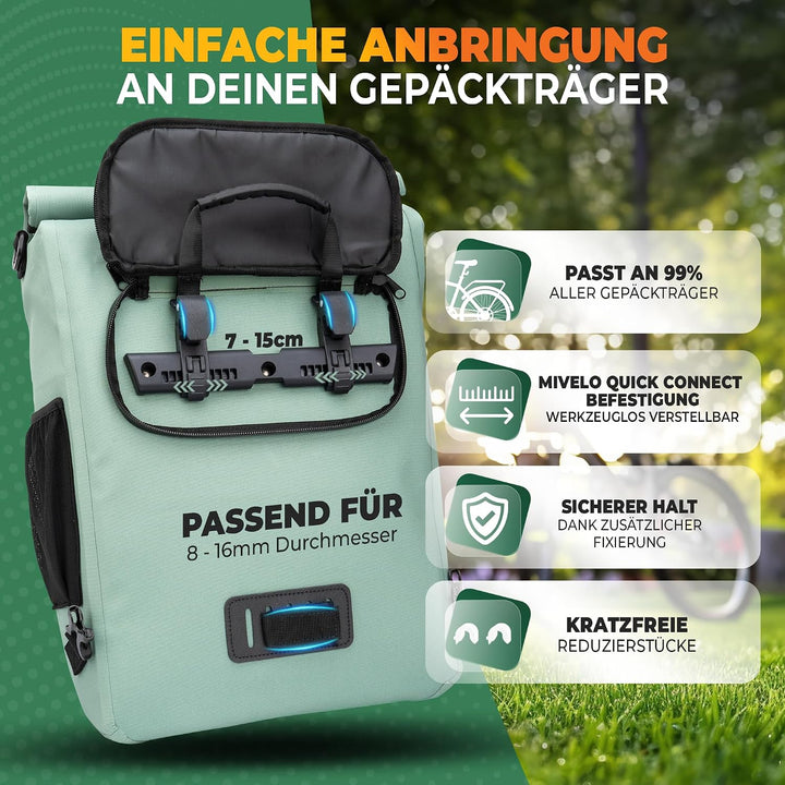 MIVELO - 3in1 Fahrradtasche für Gepäckträger, 100% wasserdicht &amp; PVC-frei, Fahrradtasche Rucksack &amp;