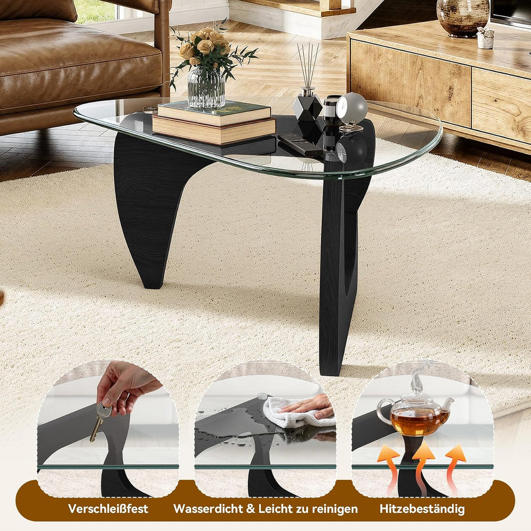 Dreieckiger Beistelltisch, Couchtisch Glas Transparent, Kleiner Wohnzimmertisch Minimalismus, MDF Ho