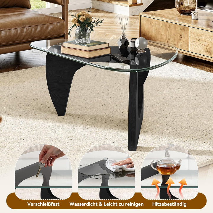 Dreieckiger Beistelltisch, Couchtisch Glas Transparent, Kleiner Wohnzimmertisch Minimalismus, MDF Ho